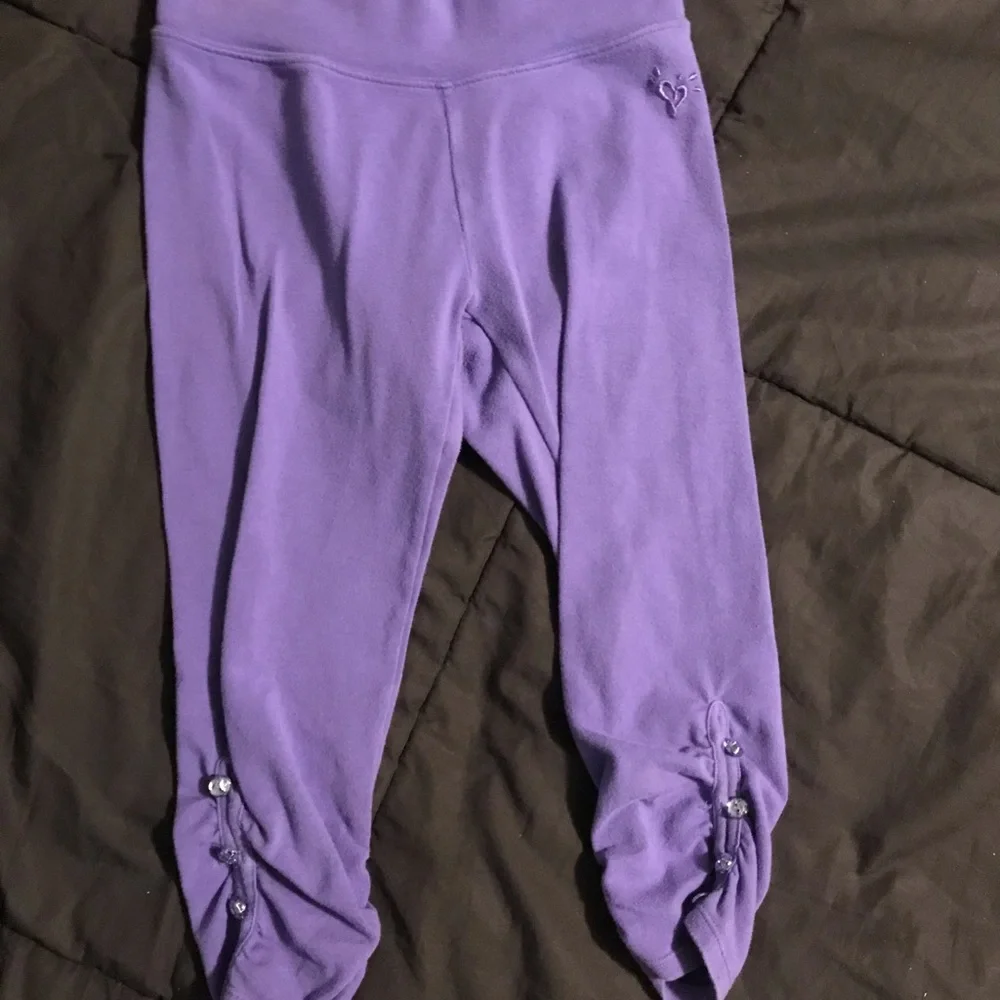 Girls Justice Purple Capri Pants Size 7 Button Calf Line
